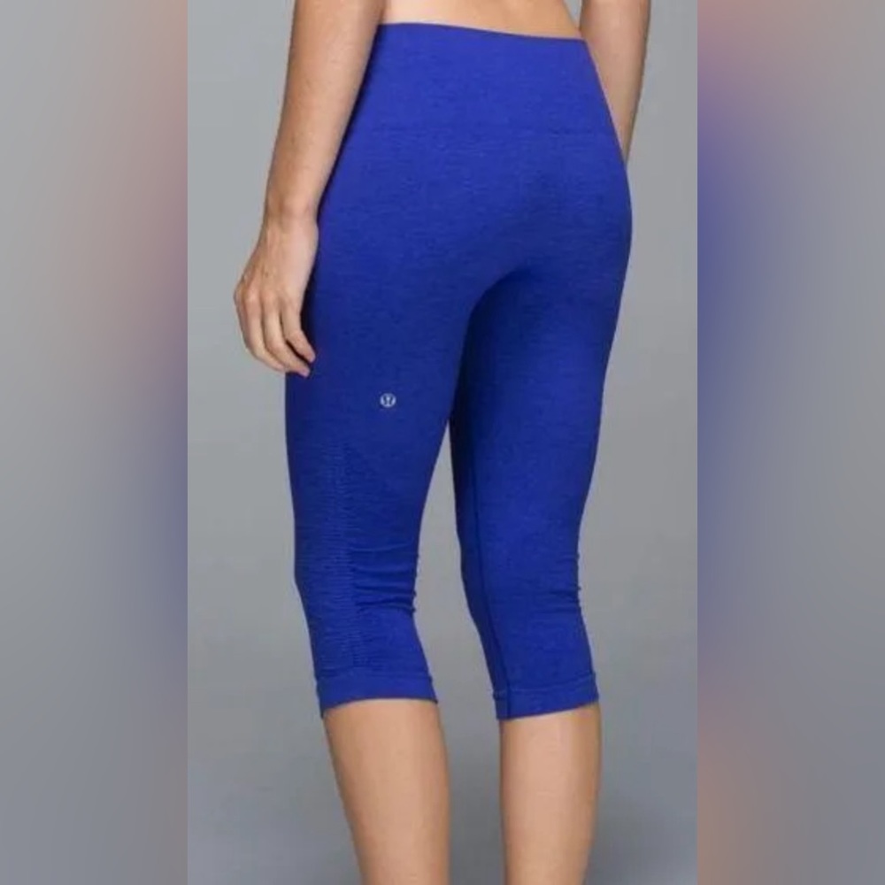 Lululemon Womens 4 Leggings In The Flow Crop II Heathered Pigment Blue